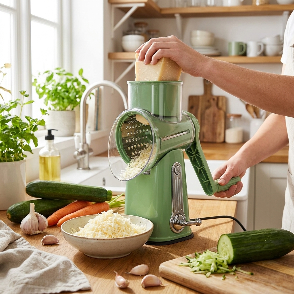 Rotary grater grating in kitchen — lifestyle