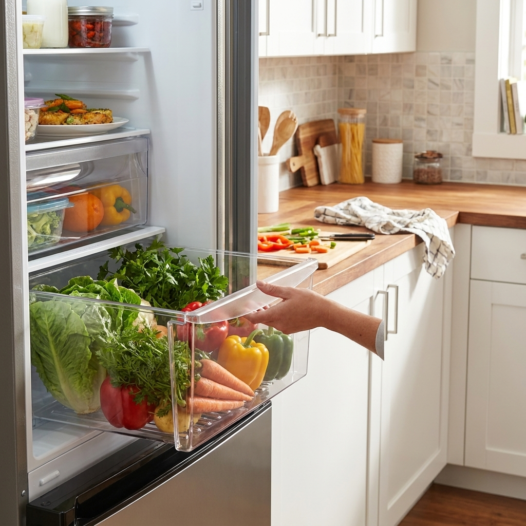 Crisper drawer bottom fitted in fridge — lifestyle