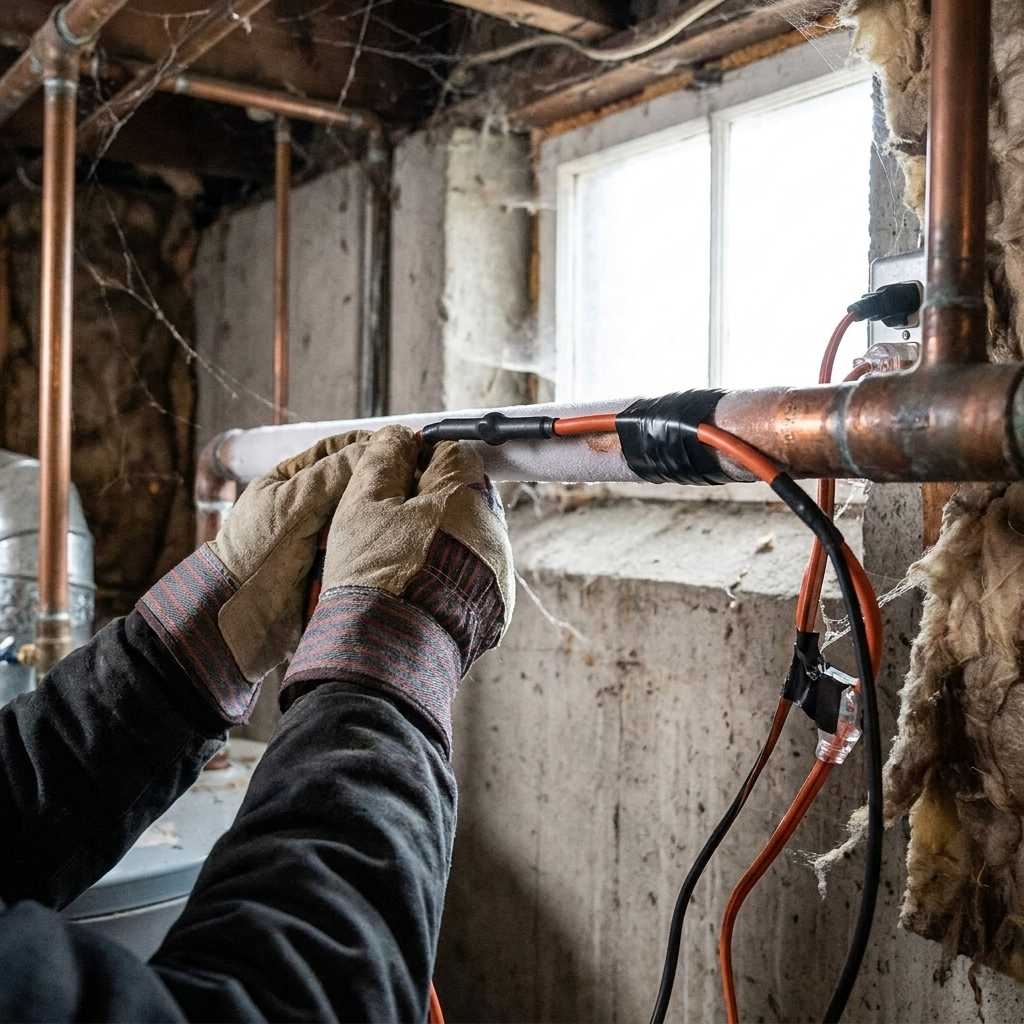 Heat cable wrapped on water pipe — lifestyle