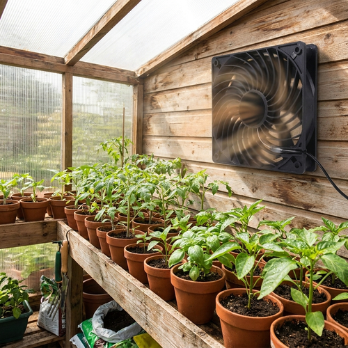 Solar greenhouse ventilation fan — lifestyle