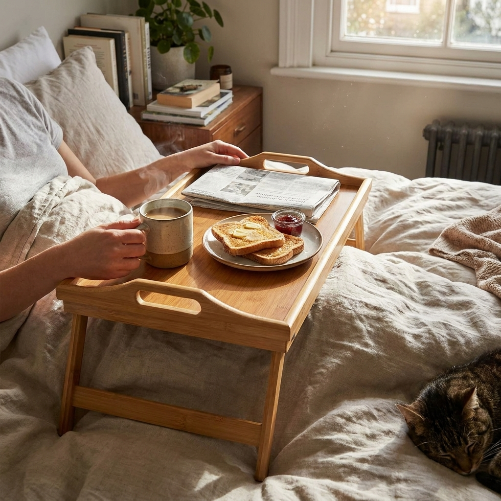 Bamboo bed tray — lifestyle