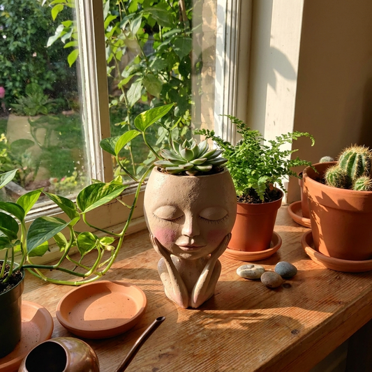 Ceramic face planter — lifestyle