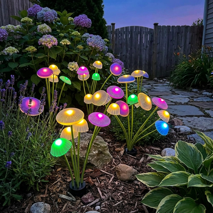 Solar mushroom lights — lifestyle