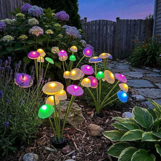 Solar mushroom lights — lifestyle