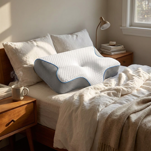 Memory foam neck pillow — lifestyle