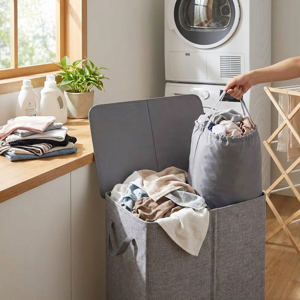 Foldable laundry hamper — lifestyle
