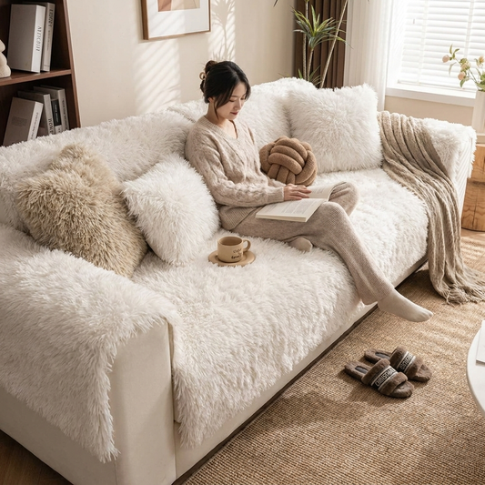 Faux lambswool sofa cover — lifestyle