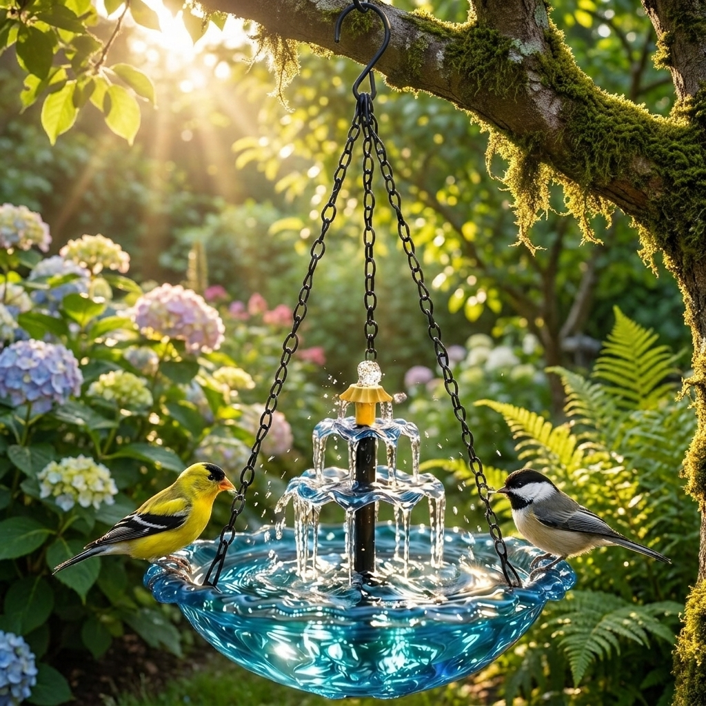 Solar bird bath fountain — lifestyle