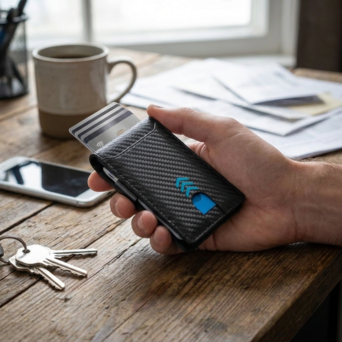 Carbon fiber wallet — lifestyle