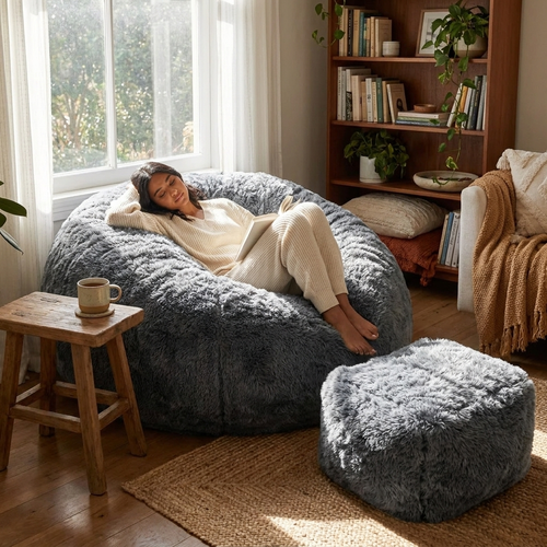 Faux fur bean bag — lifestyle
