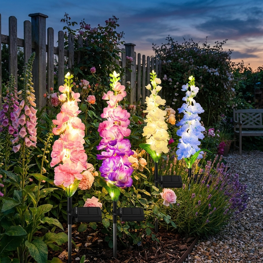 Delphinium solar lights — lifestyle