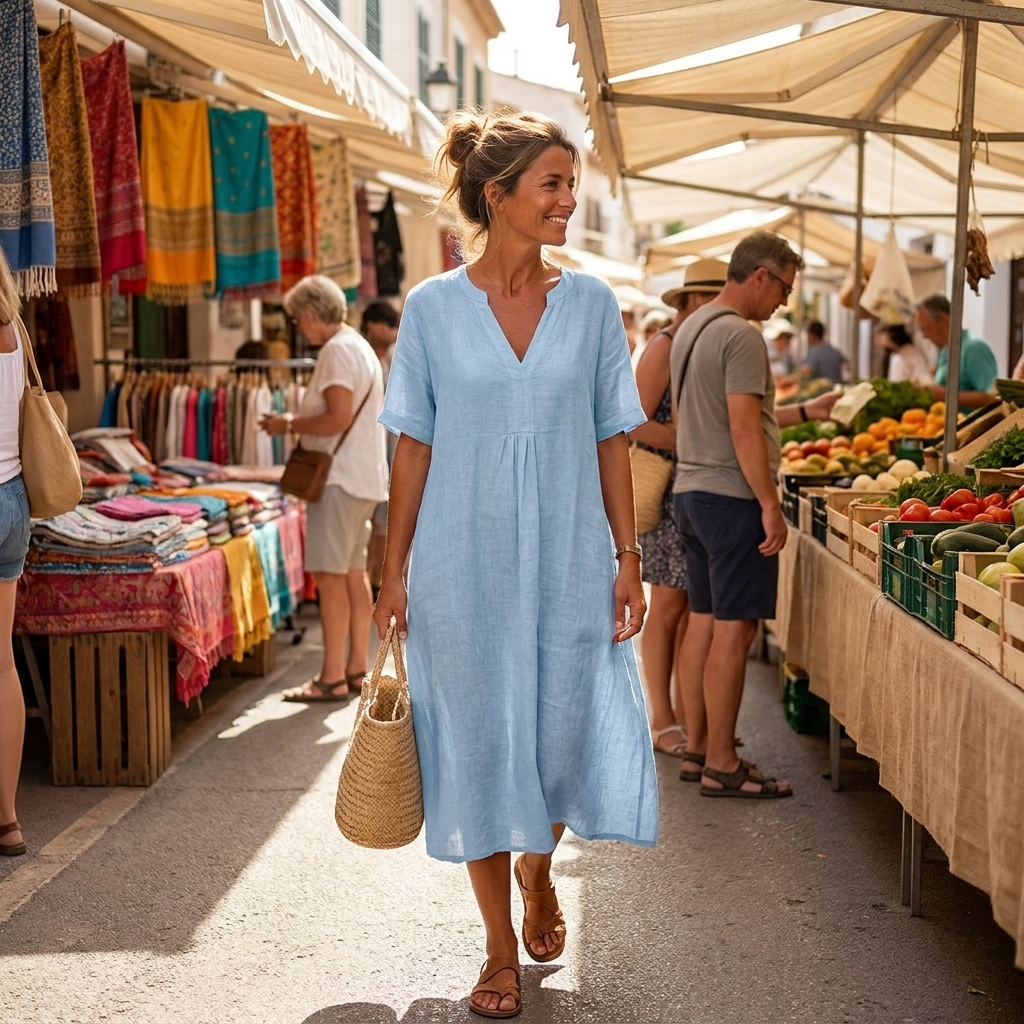 Linen midi dress — lifestyle