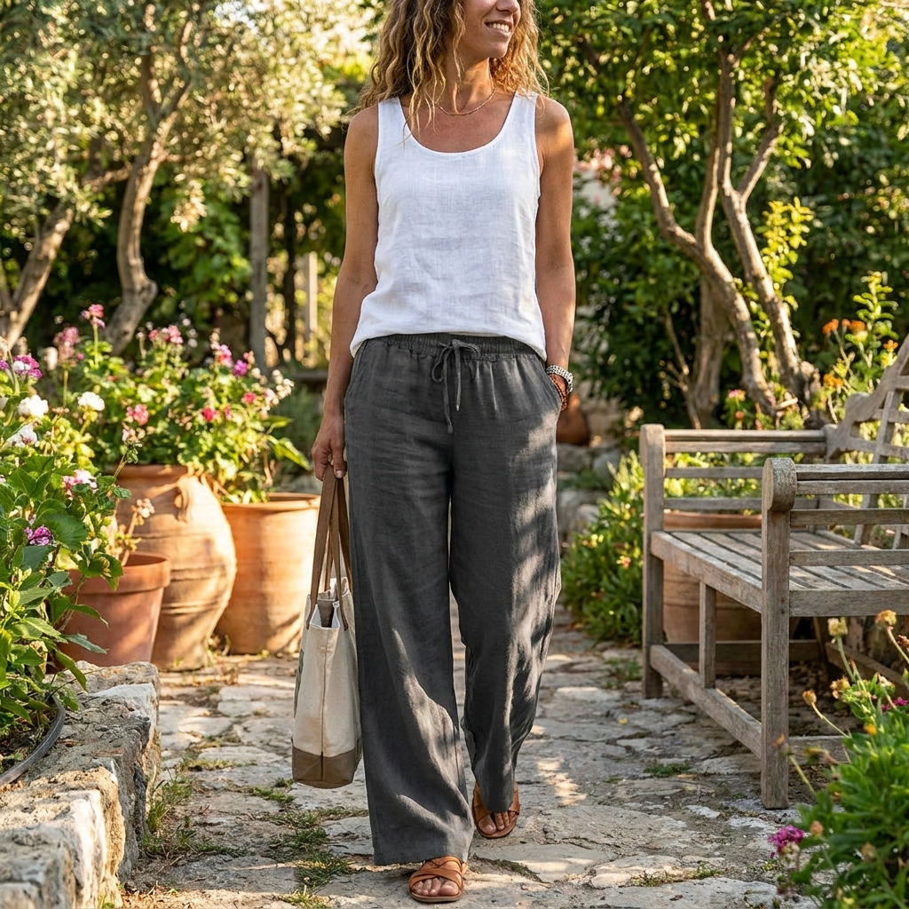 Women's linen trousers — lifestyle