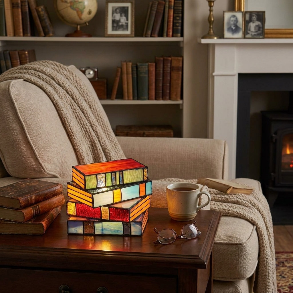 Stained glass book lamp — lifestyle