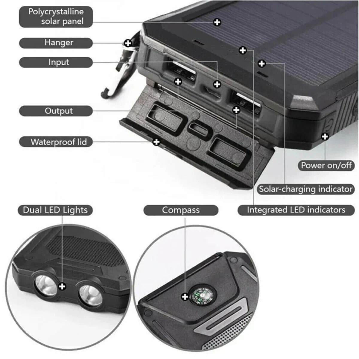 Solar Waterproof Power Bank Charger