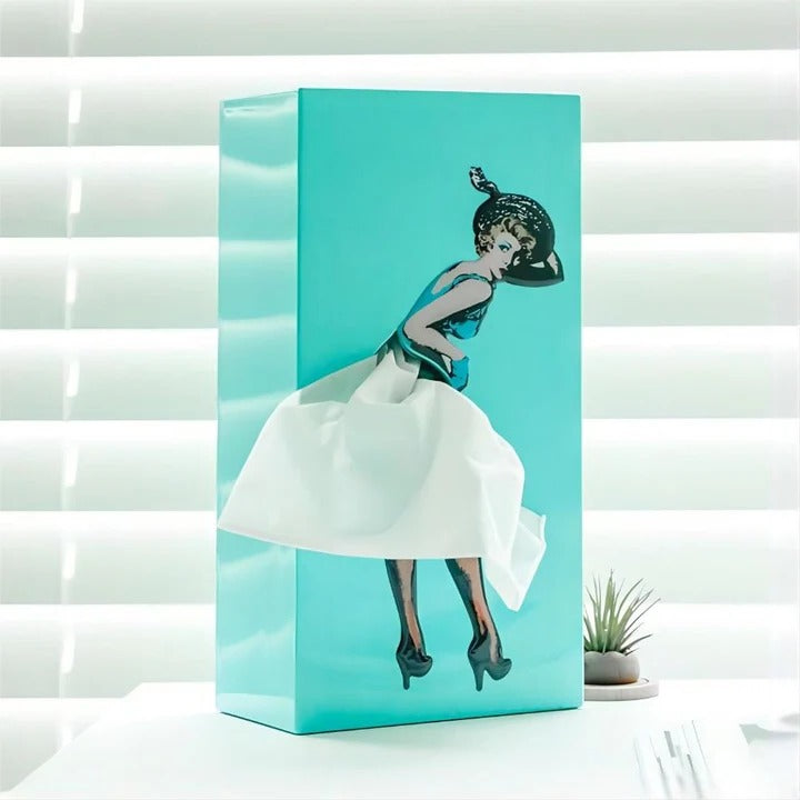 Tissue Box Cover with Motion Skirt & Weighted Base
