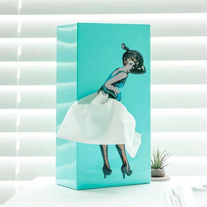 Tissue Box Cover with Motion Skirt & Weighted Base