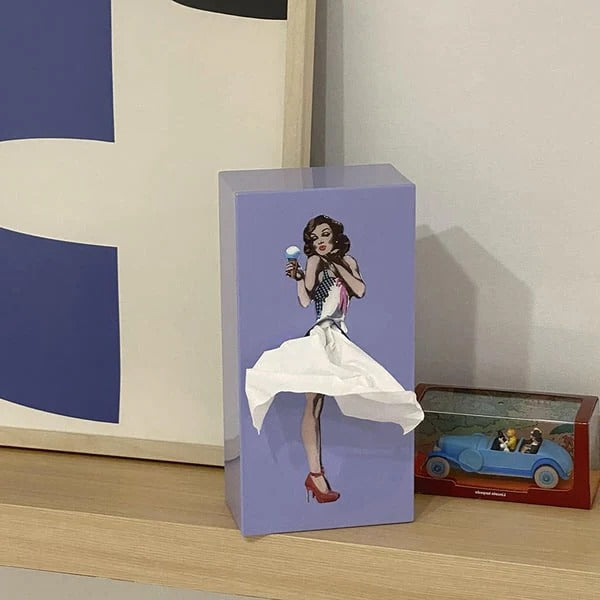 Tissue Box Cover with Motion Skirt & Weighted Base