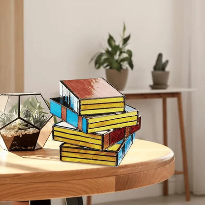 Stained Glass Stacked Book Lamp, Vintage Accent