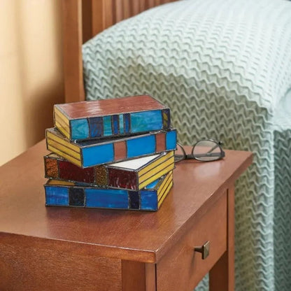 Stained Glass Stacked Book Lamp, Vintage Accent