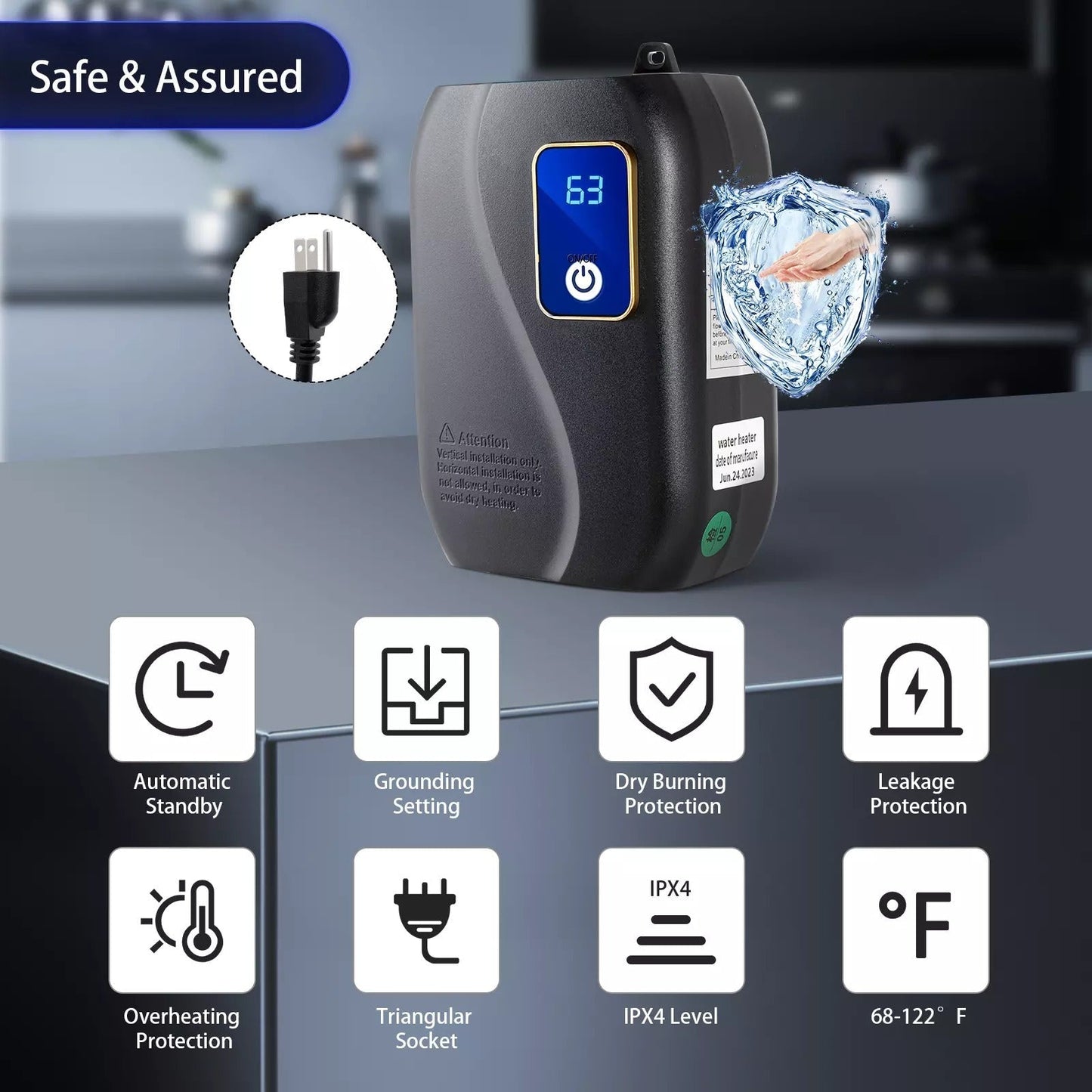 Electric Instant Water Heater, Digital Display