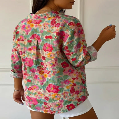 Women's Breathable Cotton Floral Blouse