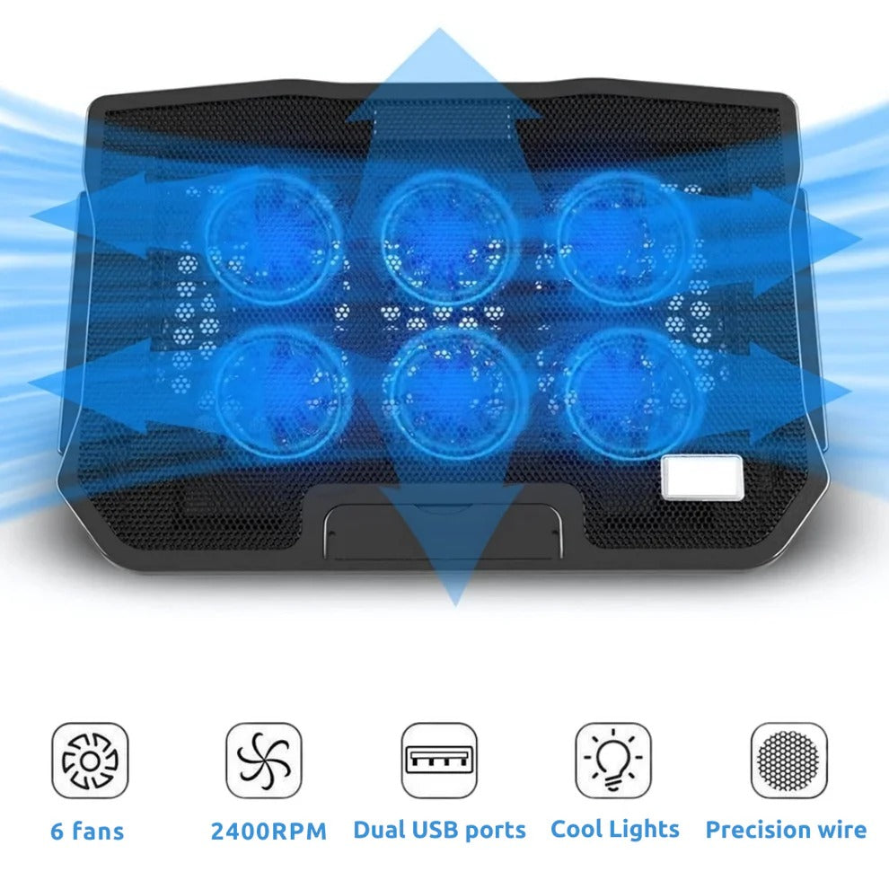 6-Fan Mesh Laptop Cooling Stand with USB Hub