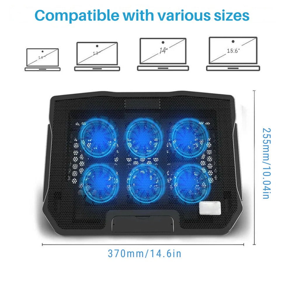 6-Fan Mesh Laptop Cooling Stand with USB Hub