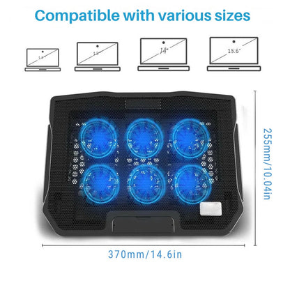 6-Fan Mesh Laptop Cooling Stand with USB Hub