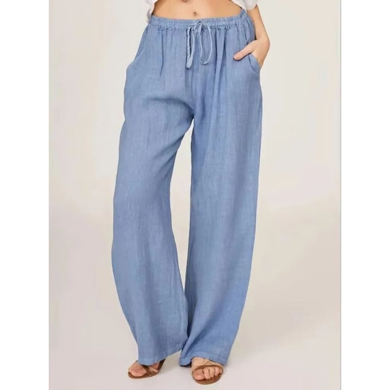 Women's Linen Blend Wide Leg Pants with Pockets