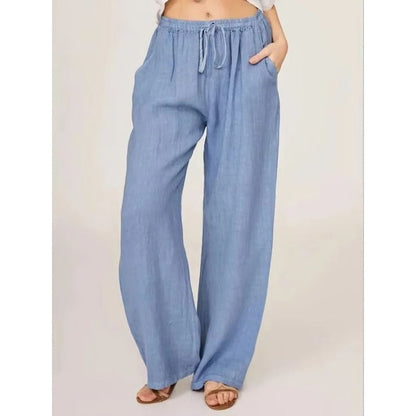 Women's Linen Blend Wide Leg Pants with Pockets