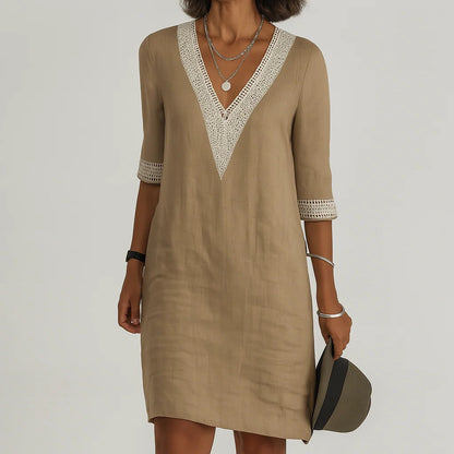 Women's Relaxed Fit Linen Dress with Pockets