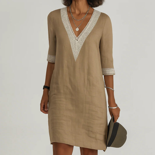 Women's Relaxed Fit Linen Dress with Pockets