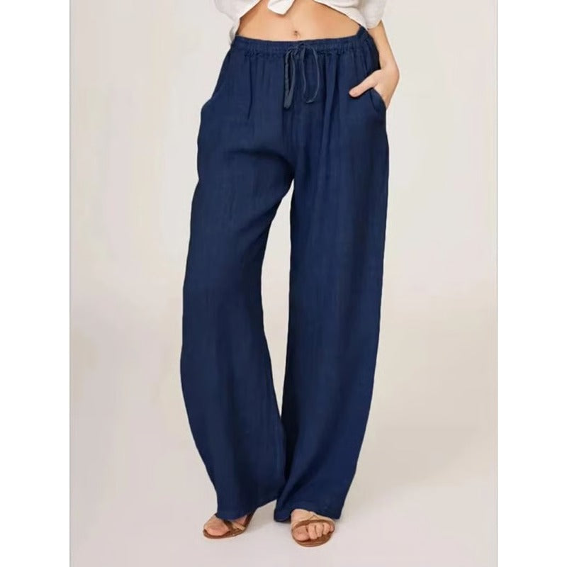 Women's Linen Blend Wide Leg Pants with Pockets