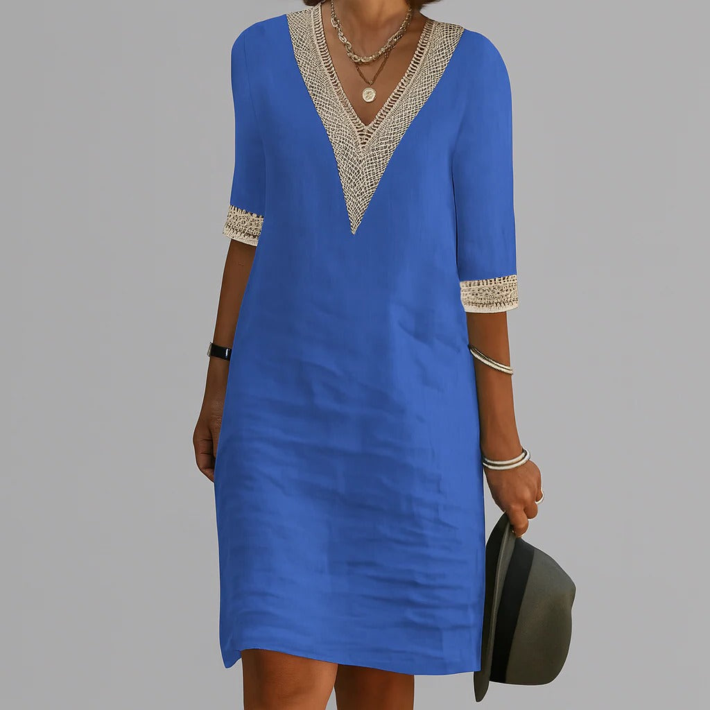 Women's Relaxed Fit Linen Dress with Pockets