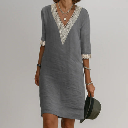 Women's Relaxed Fit Linen Dress with Pockets