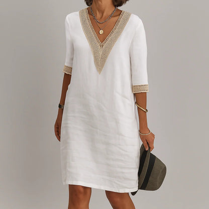 Women's Relaxed Fit Linen Dress with Pockets