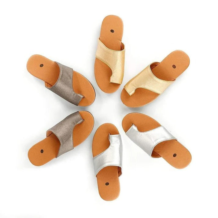 Suede Toe Loop Flat Sandals with Platform Sole
