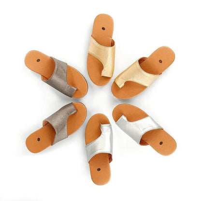 Suede Toe Loop Flat Sandals with Platform Sole