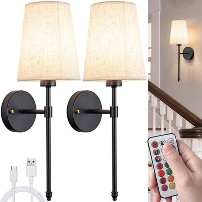 Wireless Wall Light Fixtures, Set of 2