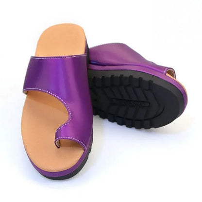 Suede Toe Loop Flat Sandals with Platform Sole