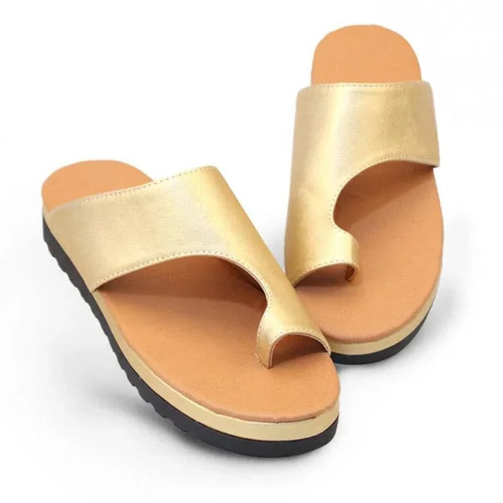 Suede Toe Loop Flat Sandals with Platform Sole