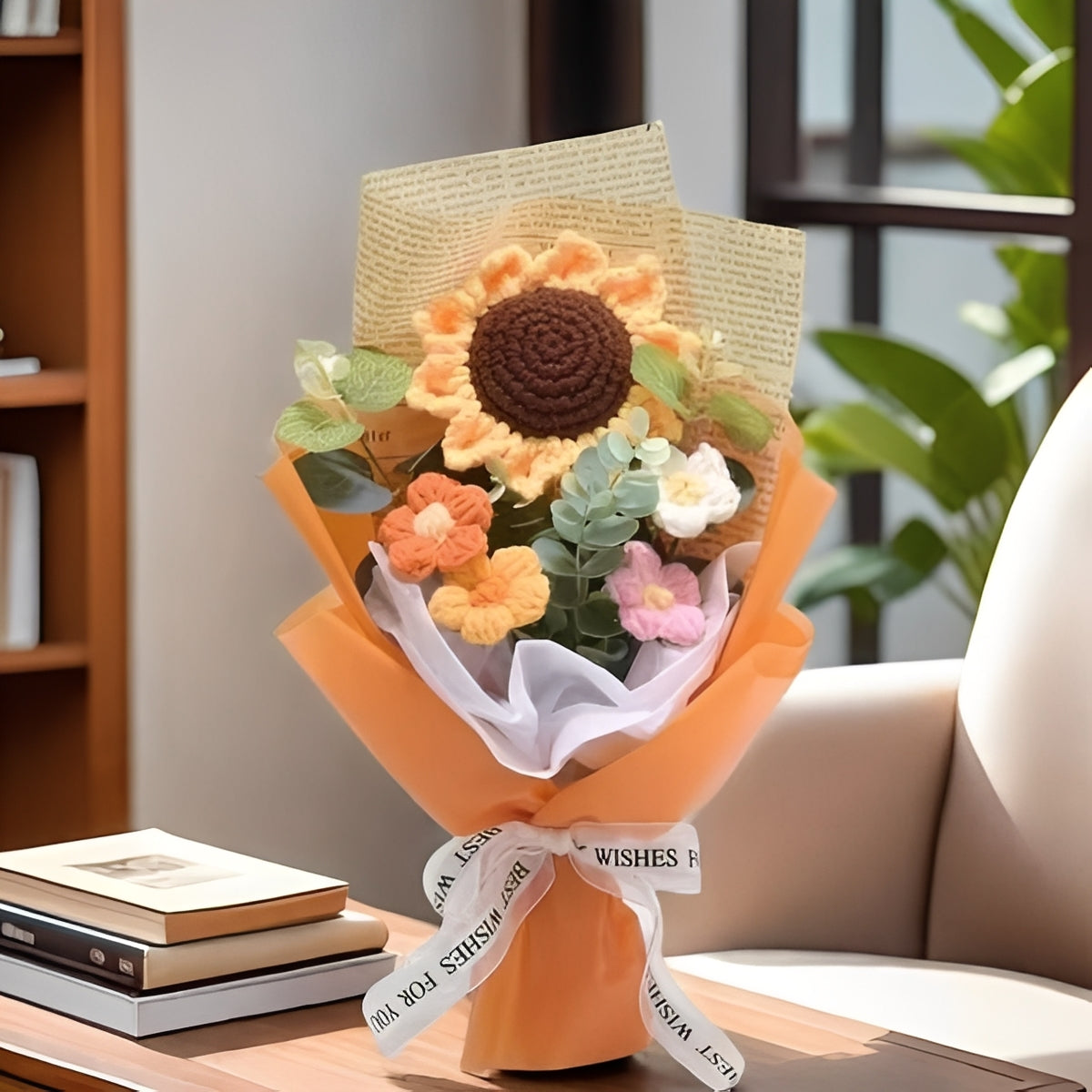 Knitted Sunflower & Daisy Floral Arrangement
