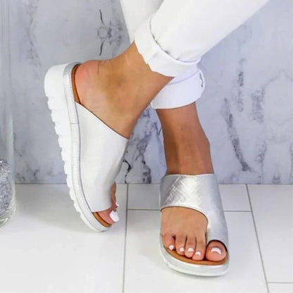 Suede Toe Loop Flat Sandals with Platform Sole