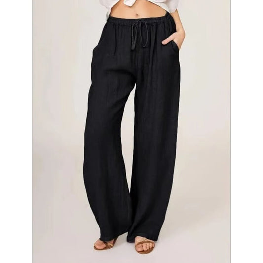 Women's Linen Blend Wide Leg Pants with Pockets