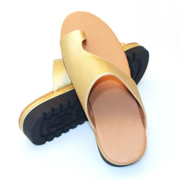 Suede Toe Loop Flat Sandals with Platform Sole