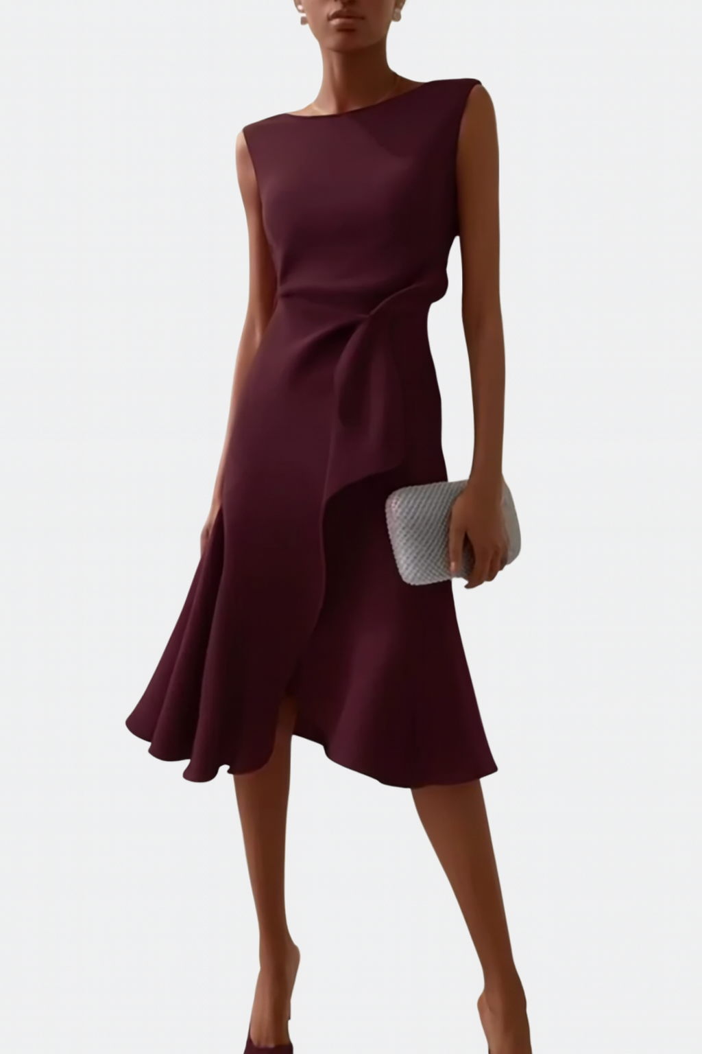Asymmetric Midi Dress with Draped Hem