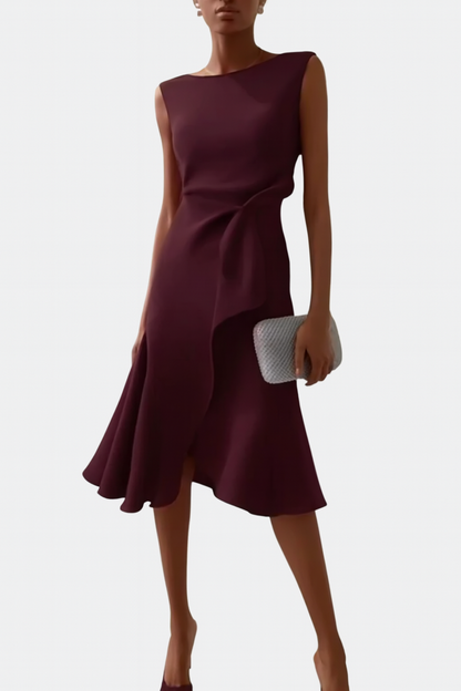 Asymmetric Midi Dress with Draped Hem