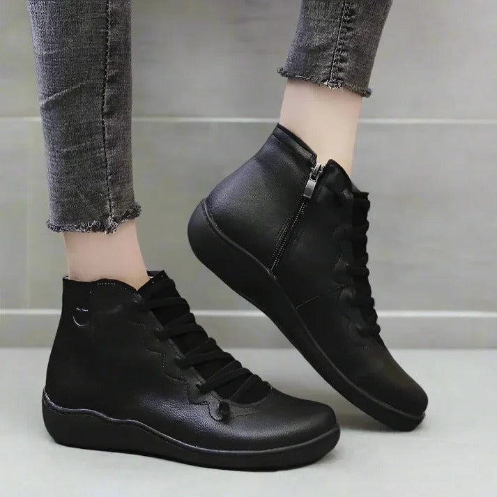 Womens Ankle Boots with Chunky Heel and Zipper