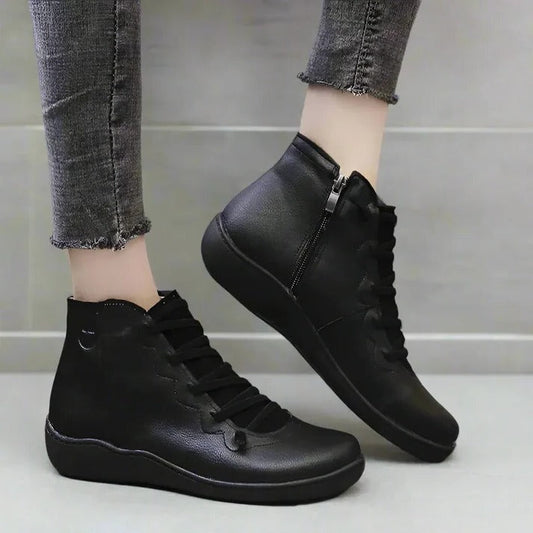 Womens Ankle Boots with Chunky Heel and Zipper